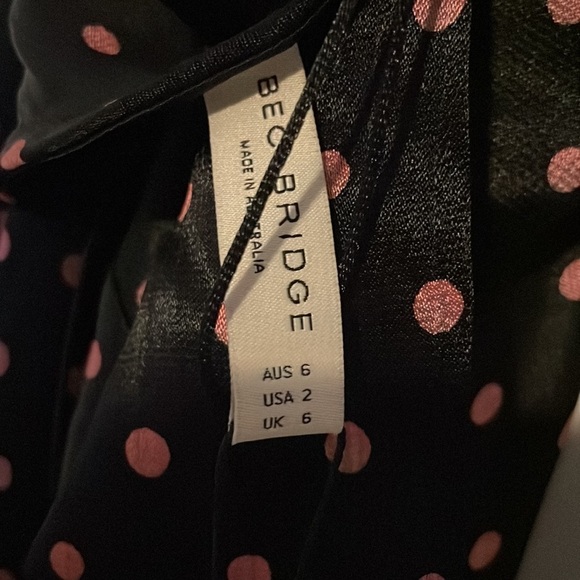 BEC & BRIDGE Kylie Polka-Dot Satin Midi Slip Black Dress 2 - Picture 8 of 9